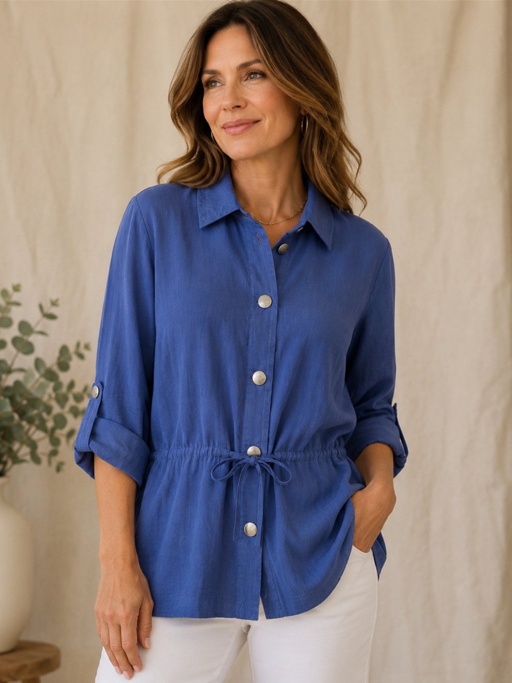 Chico’s Blue Belted Button-Front Tunic – Size 1